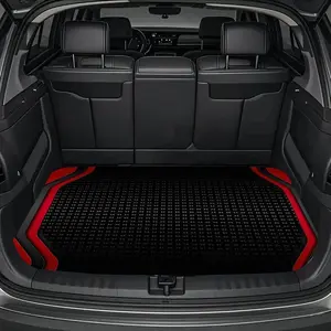 1pc Black and Red Printed Car Trunk Mat |   Universal Fit, Polyester Material, Cargo Protection Floor Mat for Cars, Trucks, SUVs |   Keeps Vehicle Clean