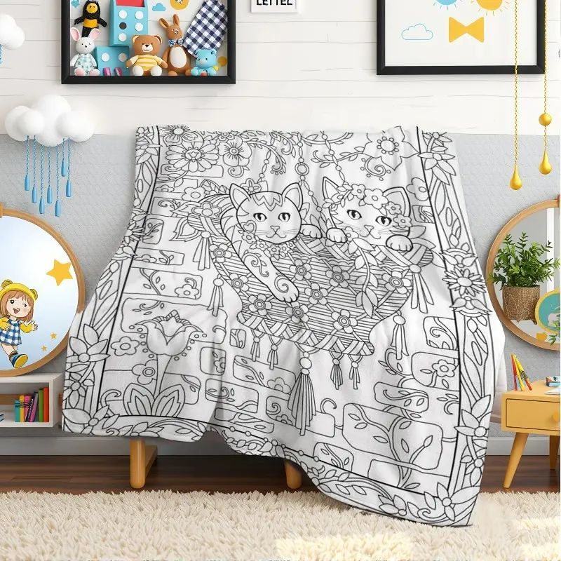 Anime Coloring Page Flannel Blanket - Ultra Soft, Cozy Warm Artistic Anime Blanket for Bedroom Couch, Cozy Setup Gift for Kids, Perfect for Birthday Christmas Valentine Day, Anime Blankets