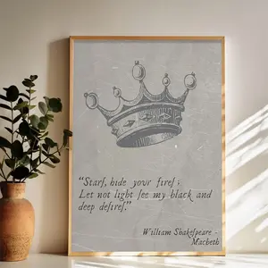 Macbeth - inspired Crown Quote Artwork Wall Art Vintage Black and White Art Posters Funky Aesthetic Canvas Prints Retro Bar Cart Decor for Bar Bedroom