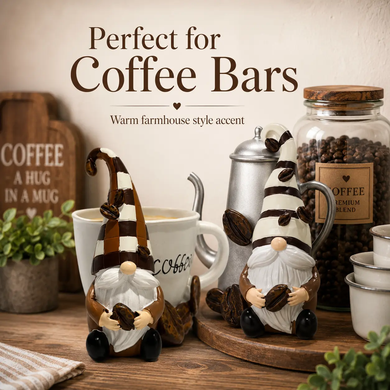 Resin Coffee Swedish Tomte Gnome Ornament Set - Collectible Figurines, Figurines for Adults, Interior Ornaments, Decoration Figure, Room Decorations, Kitchen Accents, Tiered Tray Display Gift