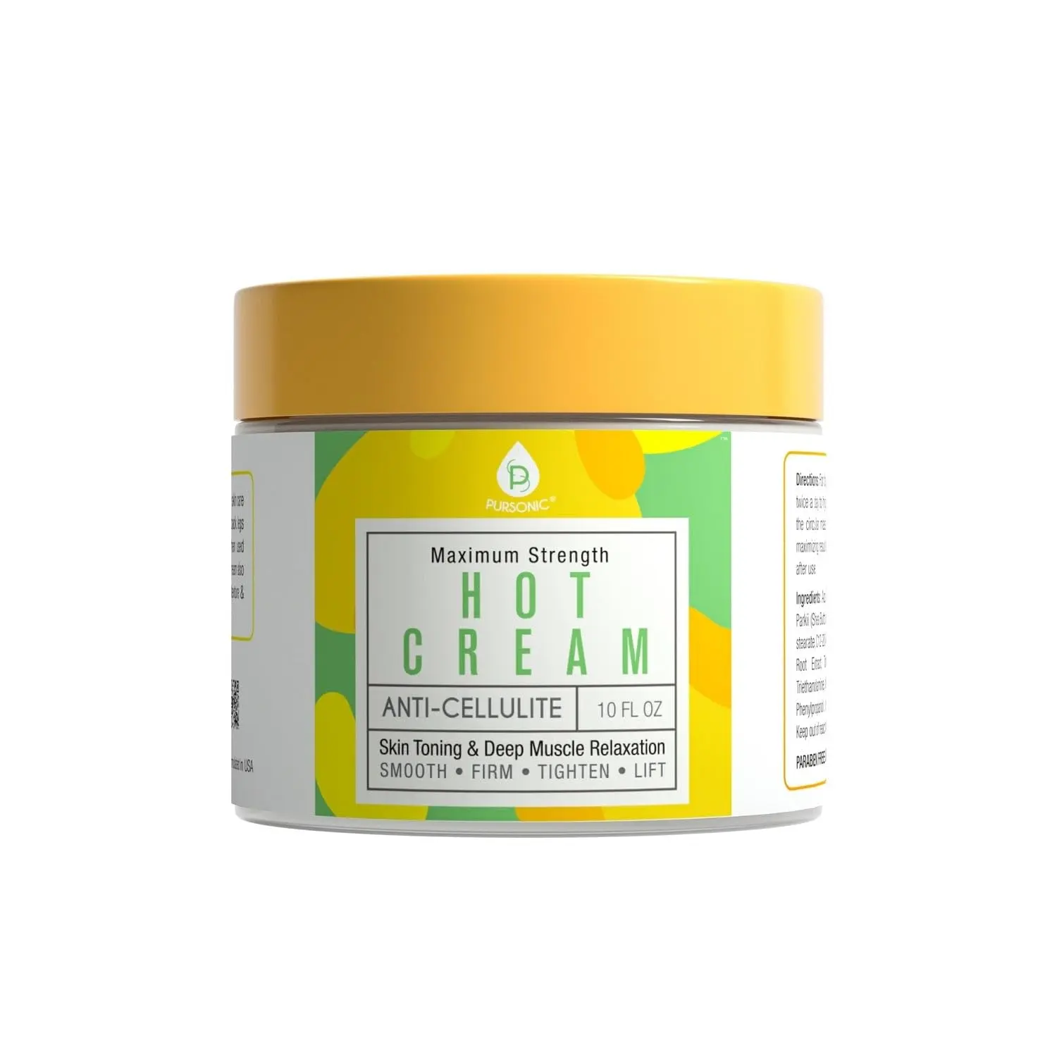 Pursonic Anti Cellulite Cream & Muscle Relaxation Hot Cream - Reduce Varicose Veins, Firm, Tighten & Improve Skin Texture - Hydrate with All-Natural Ingredients for Legs, Arms, Tummy, Butt & Thighs