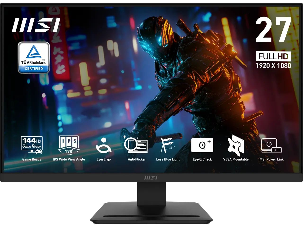 MSI PRO MP273L E14 27-inch IPS 1920 x 1080 (FHD) Gaming Office Monitor, 144Hz, Adaptive-Synch, HDR Ready, HDMI, VGA Port,VESA Mountable, Tilt, 4-side slim bezel ,1ms, Black