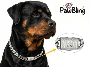 PawBling 14mm Polished Silver Stainless Steel Cuban Link Dog Collar - Fade-Resistant Heavy Duty Luxury Chain with Custom Initial Pendant A-Z 10-30 Inch for All Breeds aspen  collar french  flag leah  perfume clacker  toy group  ethikas lingerie  women cat