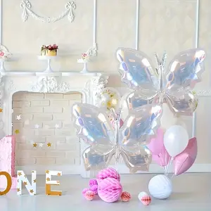 Transparent Colorful Butterfly Aluminum Foil Balloons, Wedding Birthday Party Decorations, Festival Anniversary Indoor Outdoor Decoration