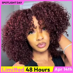 UNice 250% Density Reddish Brown Fluffy Layer Burmese Curly Wig No Slip Glueless Pre-cut 7x5 HD Lace Closure Human Hair Wigs with Layer Finger Coil Ends 16 Inch Beginners Friendly Natural Looking #SpotlightDay#Summervibes