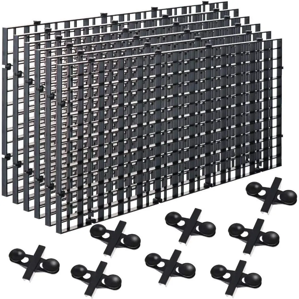 Black 6-Pcs Aquarium Fish Tank Divider Set - Plastic Egg Crate Filter Bottom Tray Grid, Isolation Board, Partition Net Pane Separator for Mixed Breeding, Light Diffuser with 8 Pcs Sucker Clips Suction Cups