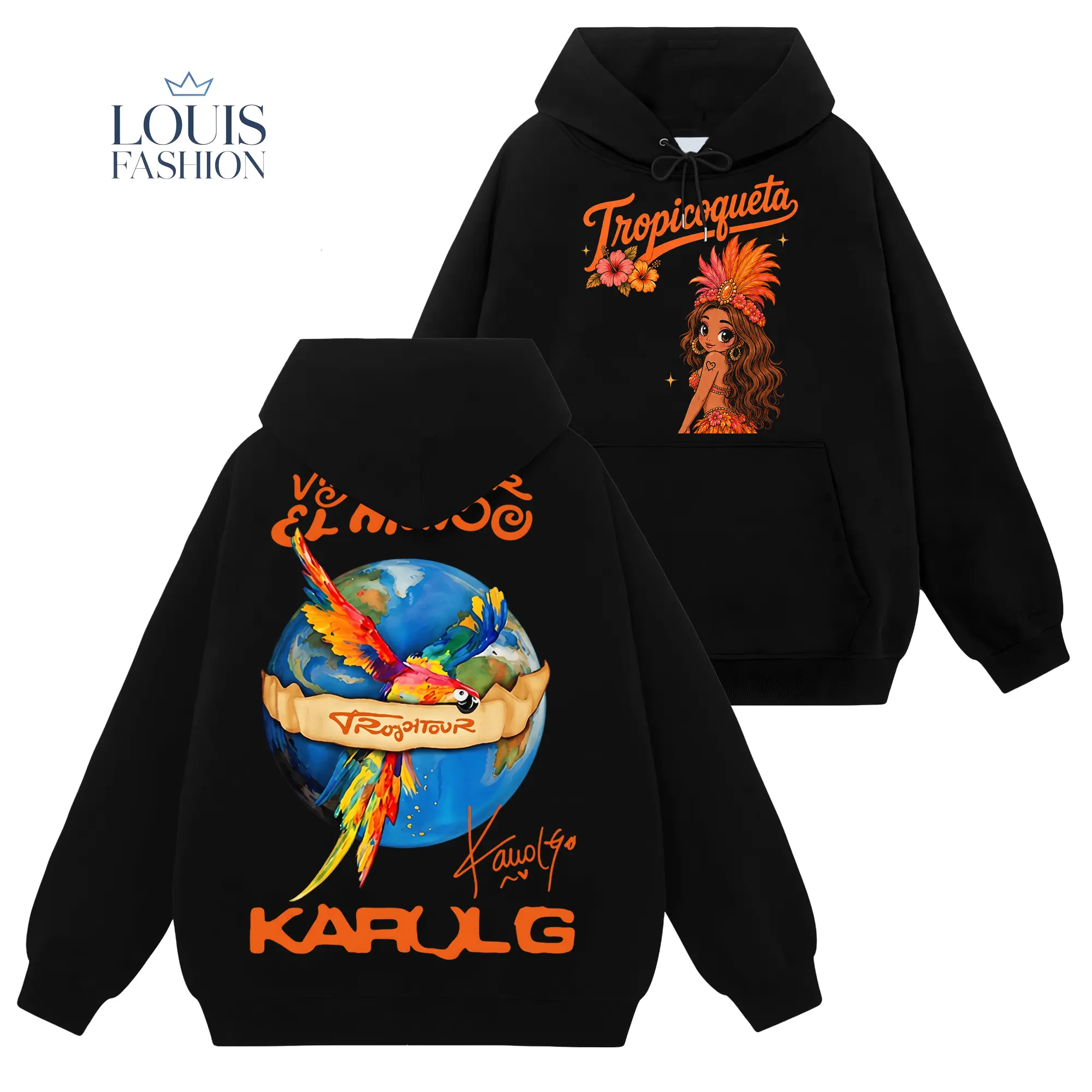 [Louis Fashion] Tropitour Latina Forever #46 Colombiana Graphic Premium Cotton T-Shirt, Tropicoqueta Album Fan Tee, Latin Pop Concert Tour Shirt, Orange Jersey Style Music Merch, Oversized Black Streetwear Gift