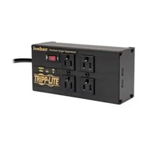 Tripp Lite IBAR4ULTRAUSBB 8 ft. Cord Right-Angle Plug 3330 Joules, 2 USB Ports Metal Housing Isobar 4-Outlet Surge Protector