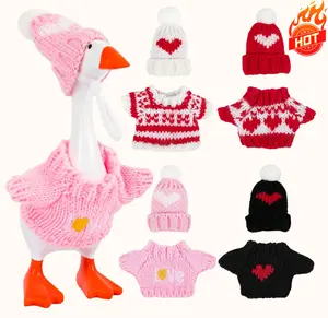 4 Sets Of 7 Inch Mini Desk Goose Festive Knitted Sweaters And Hats For Mini Desk Geese Holiday Outfits Desktop Magnetic Goose Key Holder Accessories Small Animal Statue Decor