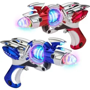 PLAYBEES Light-Up Noise Blaster - Red & Blue 2 Pack - 11.5 Inches - Super Spinning Space Sound Effects for Kids Ages 5+