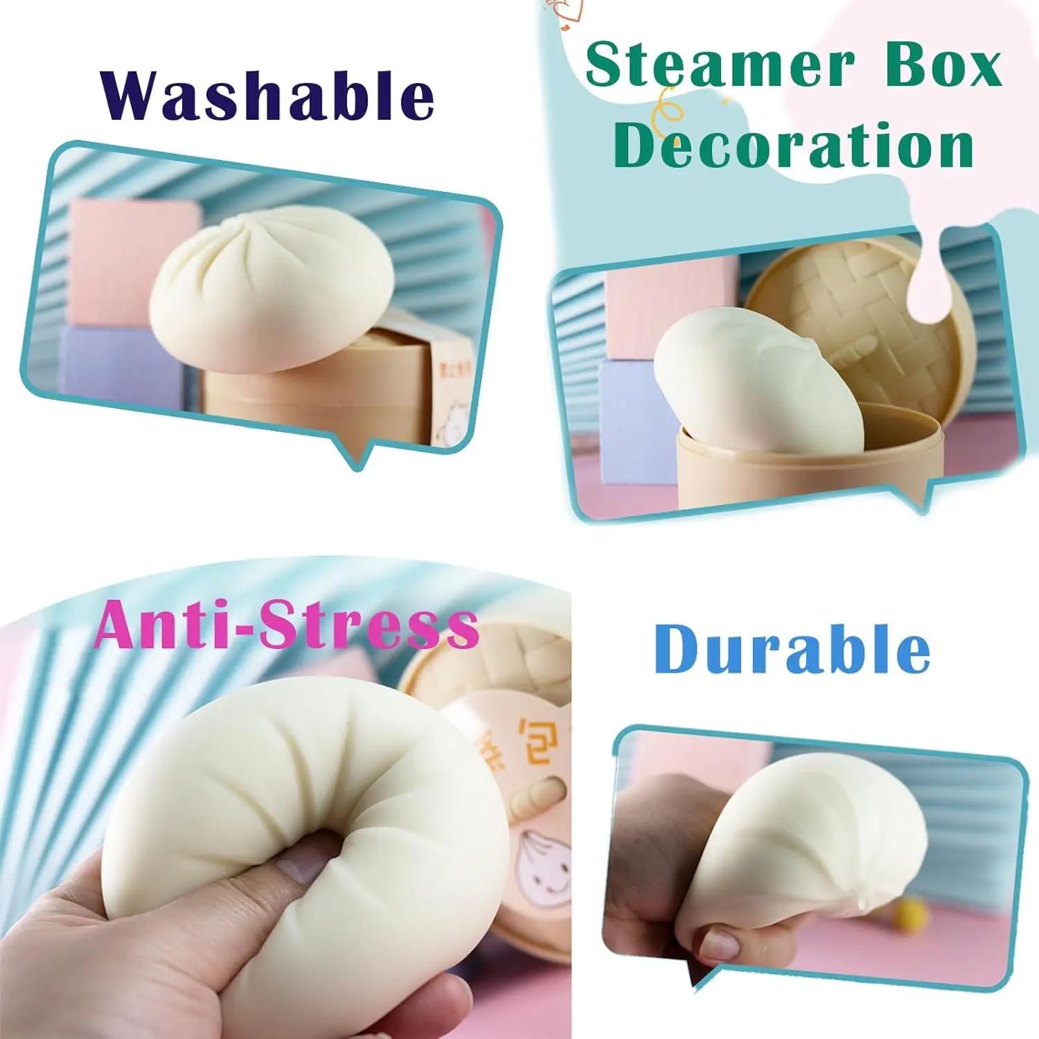 Stress Toys 1PC Dumpling Stress Balls Fidget Sensory Toy,Squeeze Dough Ball Stress Relief Hand Toy,Stress Relief Fidgeting,Bun With Food Steamer Squishy Toys Glitter