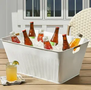 White Large Rectangle Galvanized Tub, 21.96 IN L