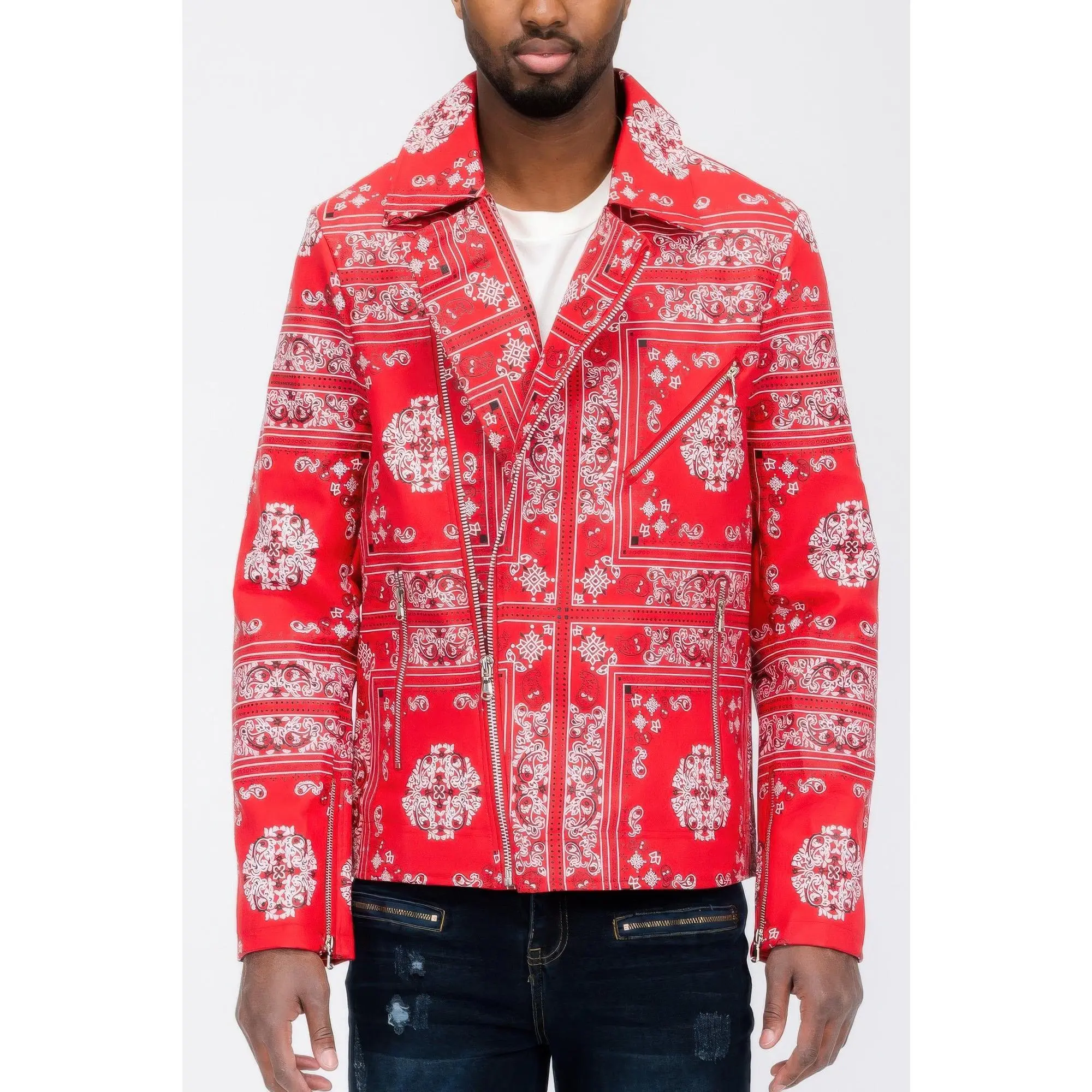 Bandana Print Vegan Leather Jacket