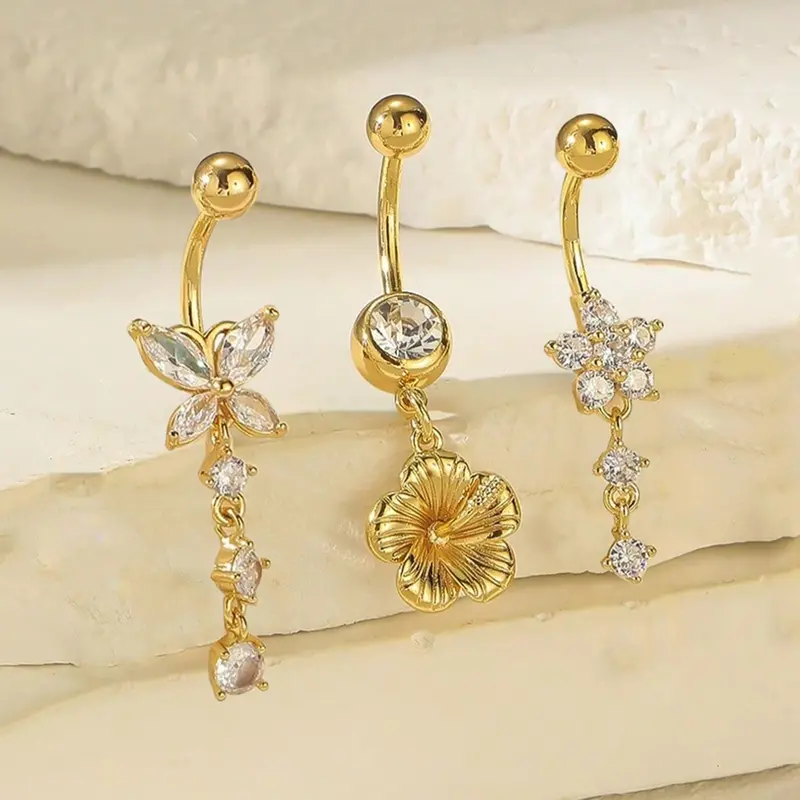 Women's Stainless Steel Cz Belly Ring Set, All Seasons, Butterfly Heart Design, Sexy Navel Piercing Jewelry, Belly Button Jewelry, Body Jewelry, Body Jewellery, Valentine's Day Gift Idea