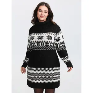 BLOOMCHIC Plus Size Textured Turtleneck Sweater Dress for Holidays [M–6X], 2026 Summer Vibes