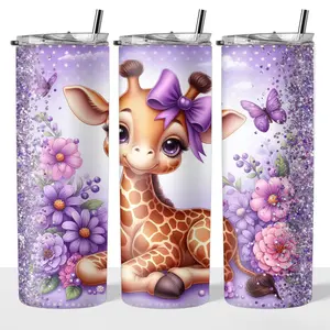 Purple Giraffe 20oz Steel Insulated Tumbler with Clear Lid and Reusable Straw - Flasks, Drinkware
