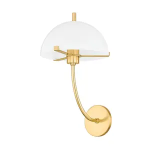 Atala Wall Sconce with Elongated Arm and Large Dome Shade in Aged Brass or True Bronze Finish