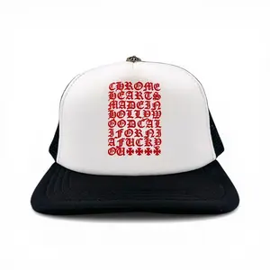 Chrome Hearts Eye Chart Logo Trucker Hat Black White Red