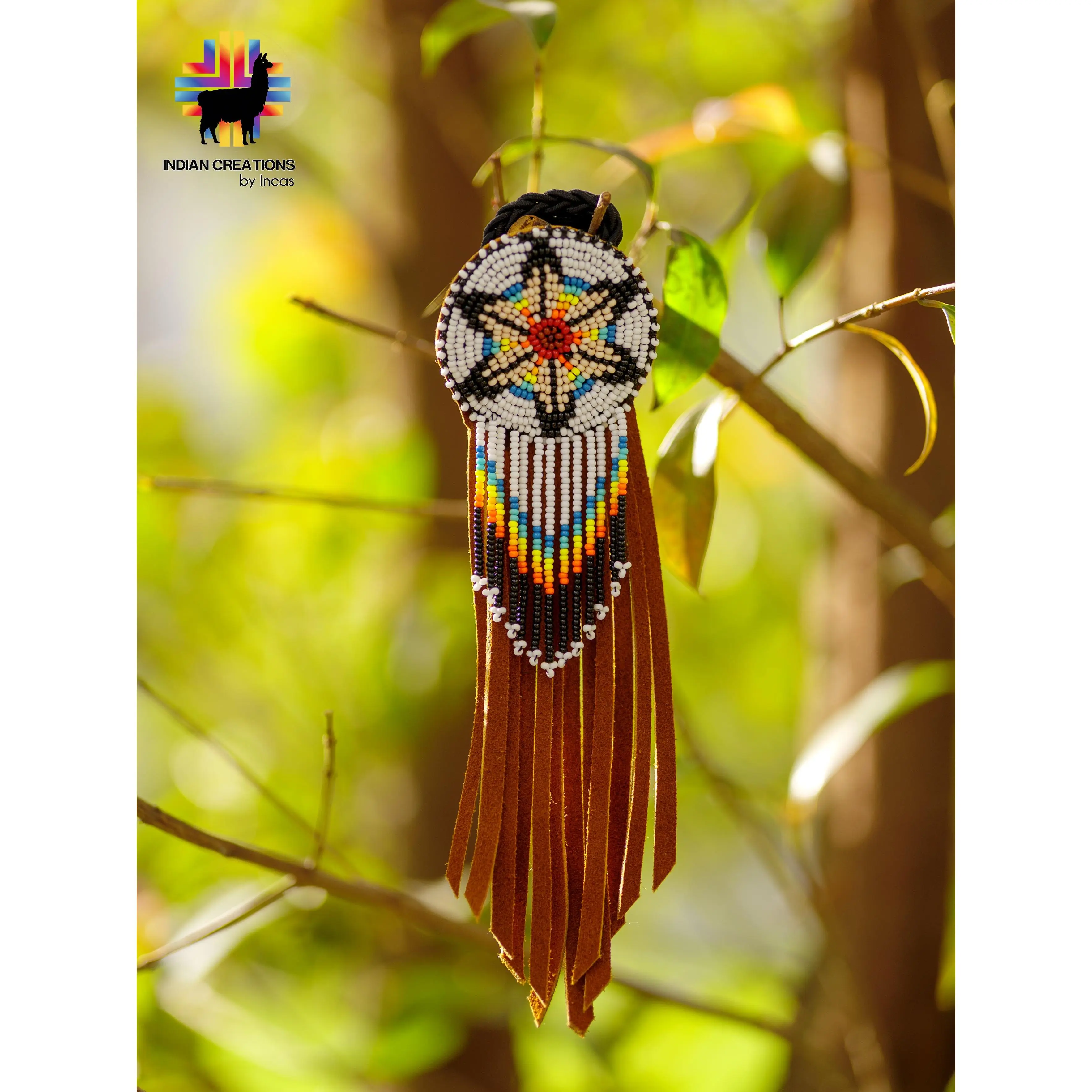 Handmade Leather Hair Tie. Beaded Hair accessories. Made in Ecuador. Boho and Chic.