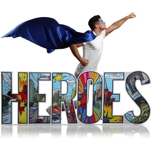 7.7ft Heroes Comic Letter Cardboard Cutout Stand up Life Size Hero Themed Party Decoration Backdrop Photo Props Stand up for Theme Activities