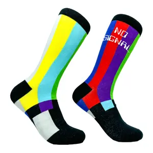Men's No Signal Socks Funny Color Vector TV Error Joke Footwear Funny Graphic Socks Comfortable Fitted Spandex Cotton
