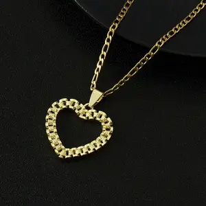 MAXBLING81 High-End Brass Gold Finished Lovely Cute Heart Pendant & 14K Stamped 4mm 20" 24" Brass Figaro Chain Hip Hop Necklace Fashion Jewelry Gift For Mother's day / Valentine's day / Birthday