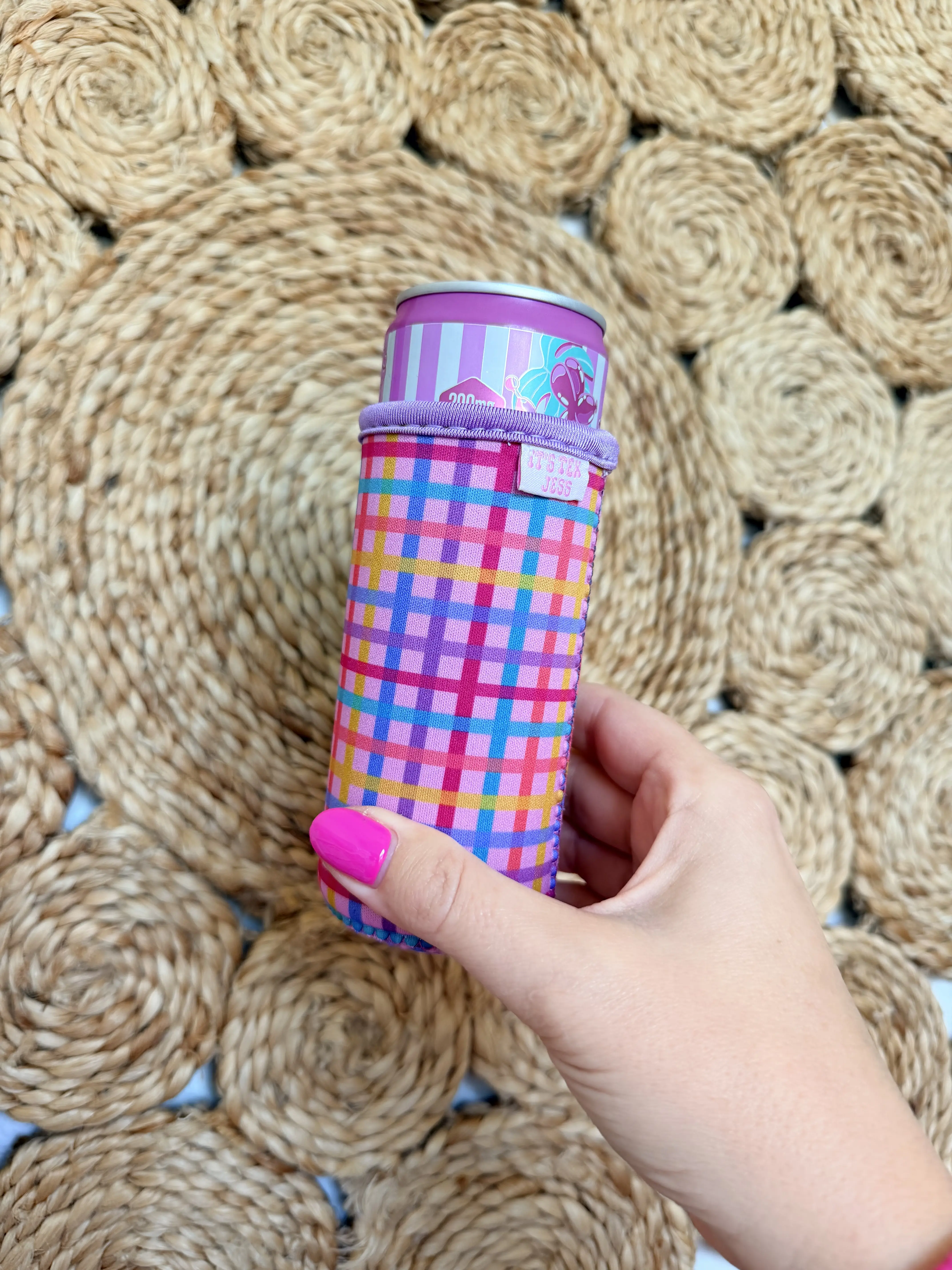 Slim Can Sleeve - Rainbow Gingham -  Fits Seltzers and Energy Drink