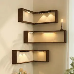 Space Saving 90 Degree Corner Wall Shelf Floating Shelf Suspended Corner Bookshelf Wall Mounted Wooden Display Shelf Home