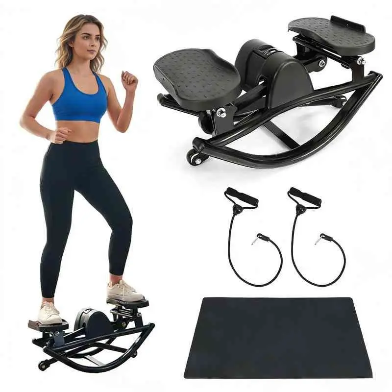 Wetough Rocking Steppers for Exercise at Home, 3D Motion Stair Stepper with Resistance Bands for Full Body Workout & Low-Impact Balance Board, 350 LBS Loading Capacity Exercise Equipment
