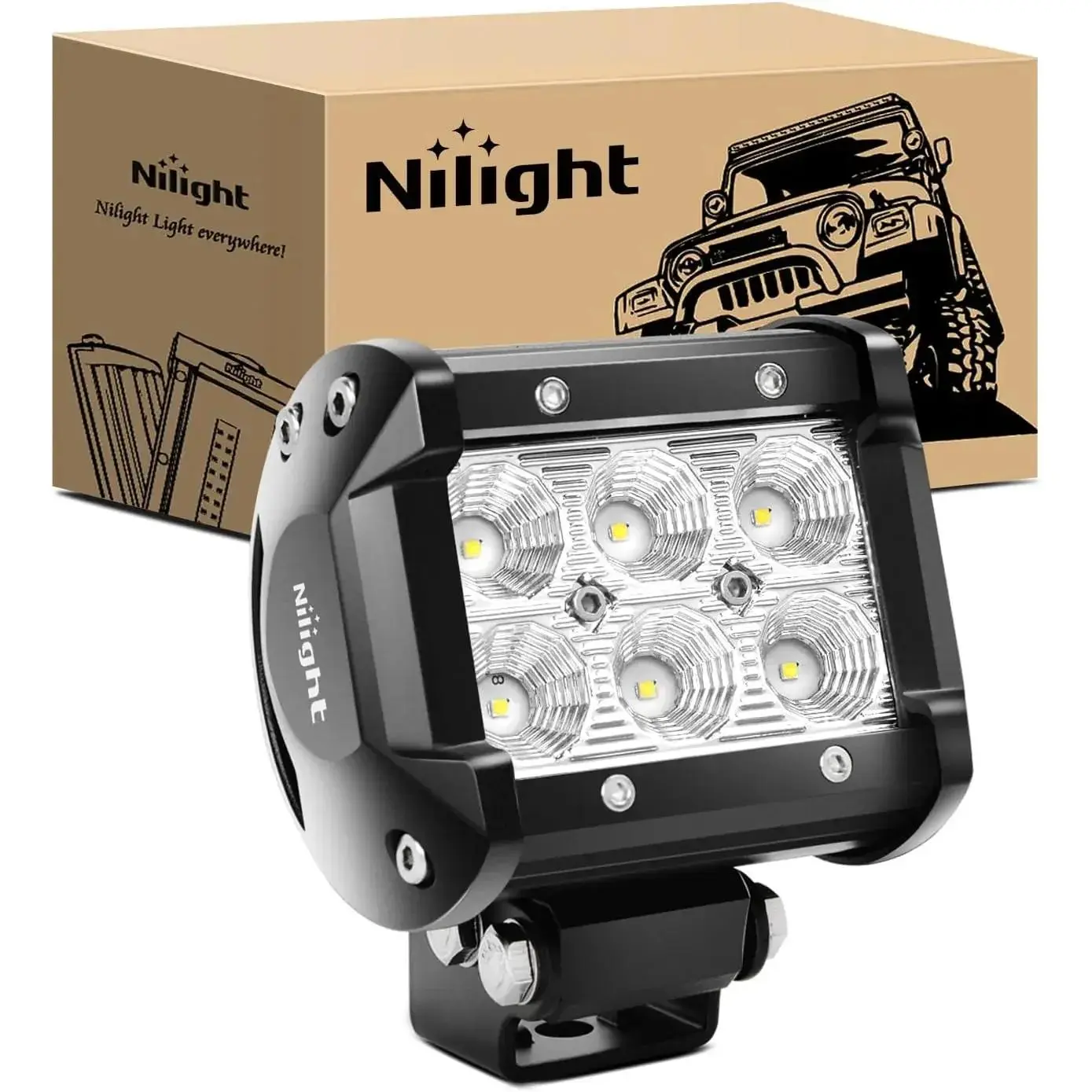Nilight 18W 1260LM Flood LED Pods - 12V-24V Offroad Truck Lights, Trailers & Semi Truck Accessories, Motorcycle Accessories, SUV Driving Work Lights, Offroad Lighting