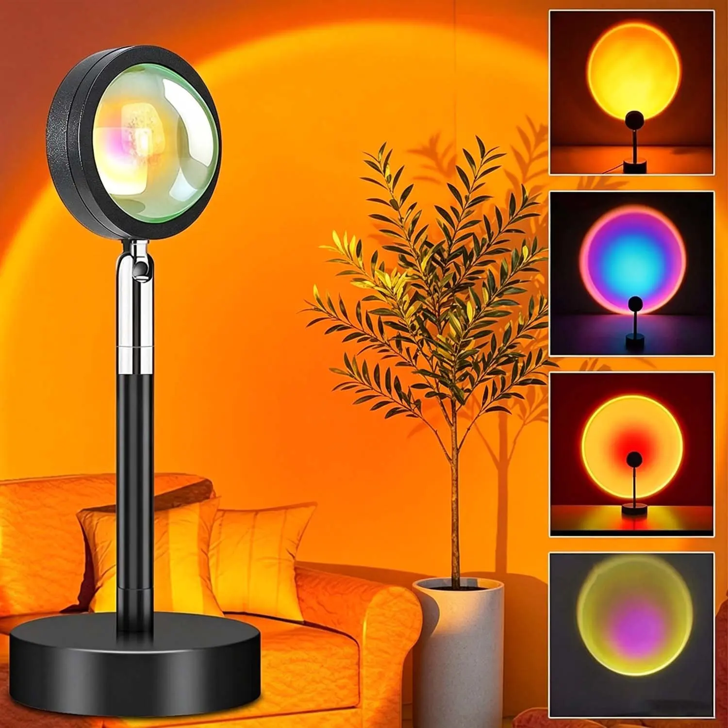 Sunset Projection Lamp, 360 Degree Rotation LED Night Light, Sunset Glow Floor Table Desk Fixture for Bedroom Decor, Golden Hour Photography Backdrop Light, Cool Room Decoration, Birthday Gift for Friends