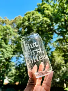 But First Coffee Cup - Libbey Glass Can- Aesthetic Glassware- Iced Coffee Glass