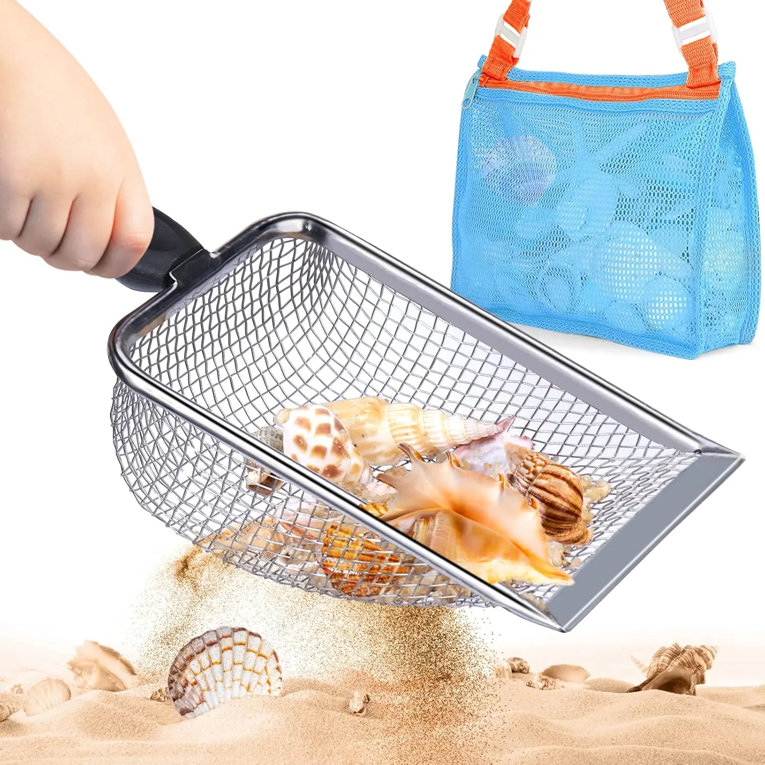 Beach Mesh Shovel, Sand Sifter Tool for Shell Collecting with Durable Mesh Net - Sand Scoop for Picking Up Shells
