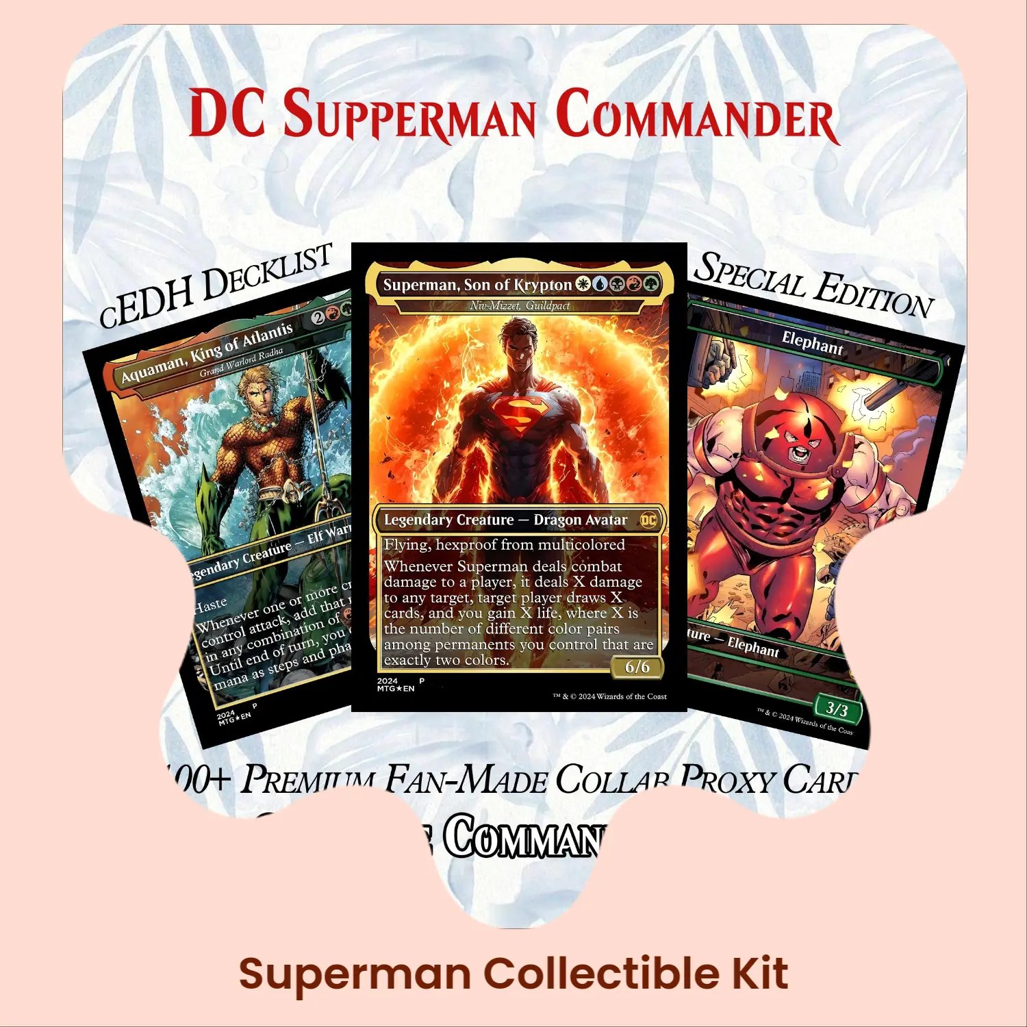 DC Superman Commander Deck – Collector Set 120 Cards, Dice Set, Playmat, Velvet Bag, Leather Box, 100+ Premium Fan-Made Collab Proxy Cards