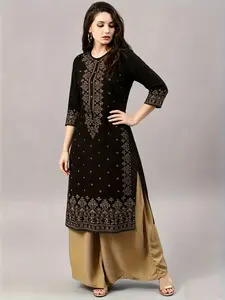 2pcs Modest Printed Tunic Kurta, Traditional Pakistani/indian Style, Embellished, Wrinkle-Resistant, Comfortable, Daily Wear