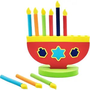 Hanukkah foam toy menorah with removable candles and dreidel design, single pack