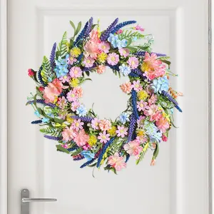 Artificial Floral Wreath, 18 X 18 Inches, Durable Plastic, Realistic Foliage, Ideal for Front Door Decor, Window Display, Seasonal Home Accent