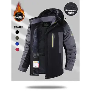 Men's Outdoor Fleece Lined Jacket, Thermal Lined Jacket, Windproof Waterproof Warm Oversized Coat, Detachable Hood, Multiple Colors Available