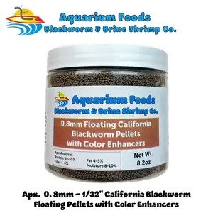Blackworm Pellets, 0.8 Micro Floating California Blackworm Intense Coloring Pellets for Bettas, Small & Baby Cichlids, Discus, Livebearers, All Community Tropical Fish, Baby Koi & Pond Fish. FREE 4-Type wafers & 12-Type Pellet Mix included... Round Jar