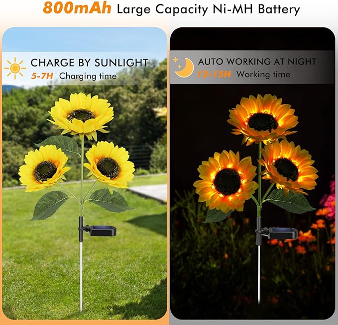 Solar Garden Lights Outdoor, 3 Pack Sunflower Lights with 9 Large Sunflower, Waterproof Garden Decor, Birthday Gifts for Mom Grandma, Decorative Solar Flowers for Pathway Patio Yard Fall Decorations Solar Garden Lights Outdoor, 3 Pack Sunflower Lights with 9 Large Sunflower, Waterproof Garden Decor, Birthday Gifts for Mom Grandma, Decorative Solar Flowers for Pathway Patio Yard Fall Decorations