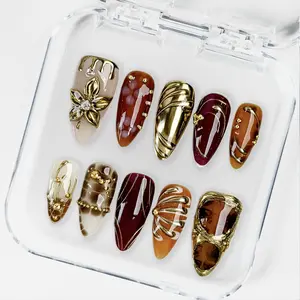 KissMuse | FLORA RESIN Amber Style Handmade Press On Nails Reusable/Long-Lasting/Salon-Grade