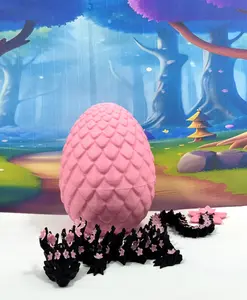 Articulated Black and Pink Cherry Blossom Dragon, 3D Printed Dragon and Egg, 12 Inches Fidget ADHD Autism Toy D028-PE