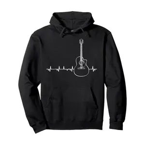 Men's Hoodies Men's Guitar Print Hoodie - Casual Long Sleeve Pullover with Kangaroo Pocket, Drawstring & Fleece Lining, Cotton Blend