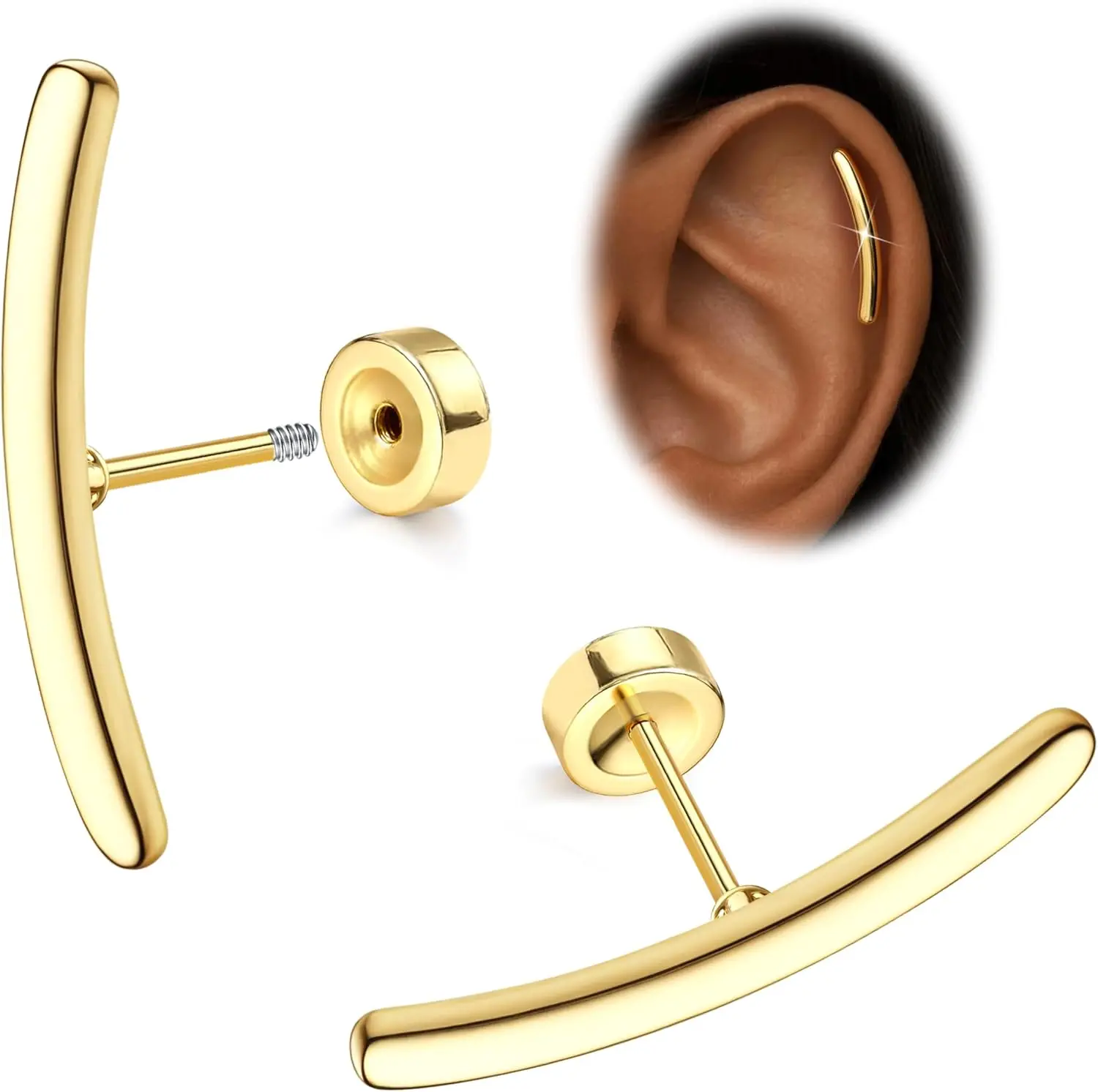 Cartilage Earrings for Women Hypoallergenic Flat Back Earrings Surgical Steel for Sensitive Ears Flatback Stud Earring Helix Conch Tragus Daith Piercing Jewelry G