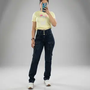 Belén Jeans Cargo Colombiano Bota Recta with 3 Buttons for Womenswear - Pants