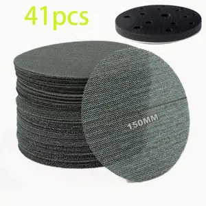 41-Piece 6-Inch Grid Sandpaper Grinding Set, Includes 40 Sheets & Buffer Pad, Dust-Free Polishing for Drywall Furniture DIY Projects Hardware