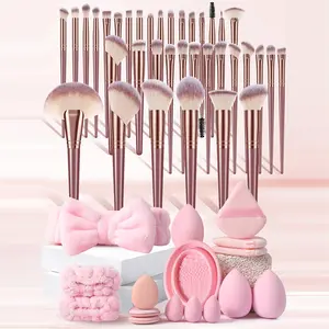 Flawless 52PCS Cosmetic Makeup Tools Kit - 36PCS Brushes, 3PCS Sponges, 3PCS Mini Sponges, 3PCS Triangle Powder Puffs, 3PCS Mini Cushion Puffs, 1PC Hairband, 2PCS Hand Bowl Straps, 1PC Brush Cleaning Tool
