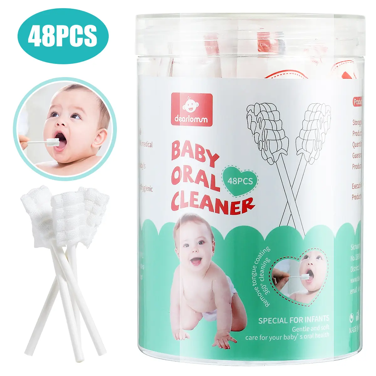 Dearlomum Round Oral Care Tools - 48 Disposable Infant Toothbrushes, Convenient Newborn Mouth Gauze Gum Cleaners, Oral Cleaning Sticks for 0-3 Months Baby Dental Care (Toothpaste Alternative)