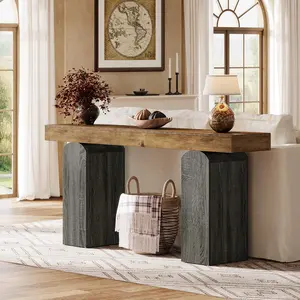 TRIBEWOOD 63" Long Entryway Table, Farmhouse Console Table with 2 Arched Pedestal Legs, Wooden Sofa Console Behind The Couch for Entrance, Hallway, Living Room