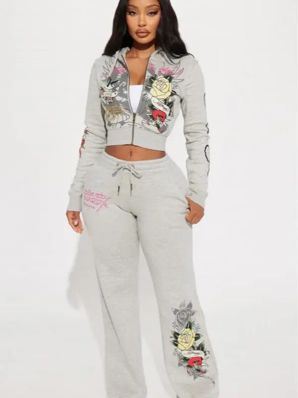 Ed Hardy Rose And Sword Sweatpant - Heather Grey